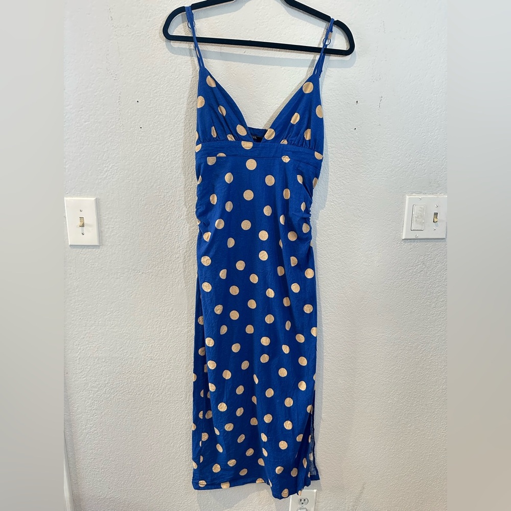 Zara Blue and Cream Polka Dot Dress